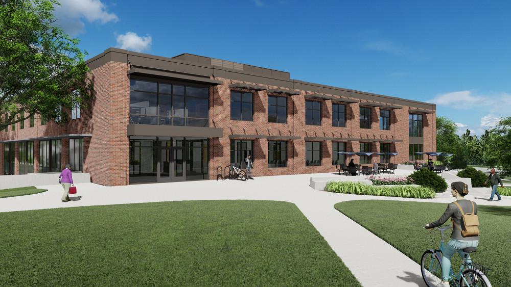 East side rendering of the renovated library building.